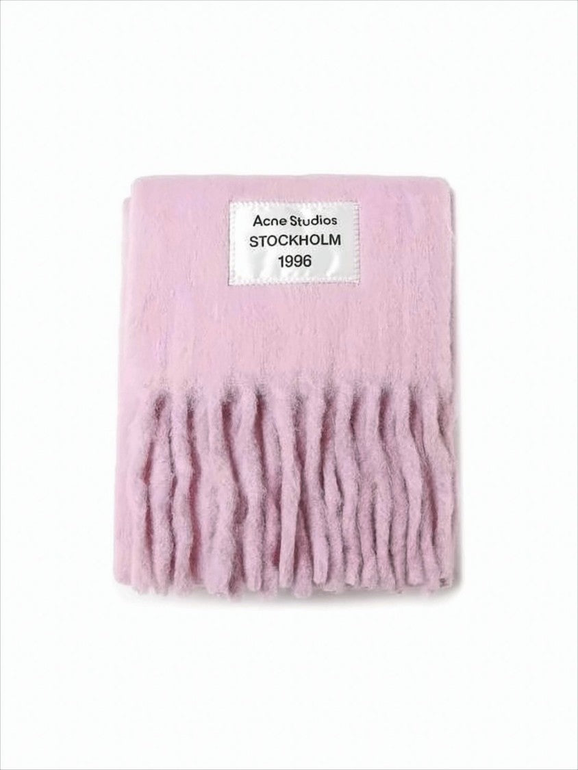 Acne Studios Rectangular Pastel Pink Alpaca Blend Scarf With Fringed Ends