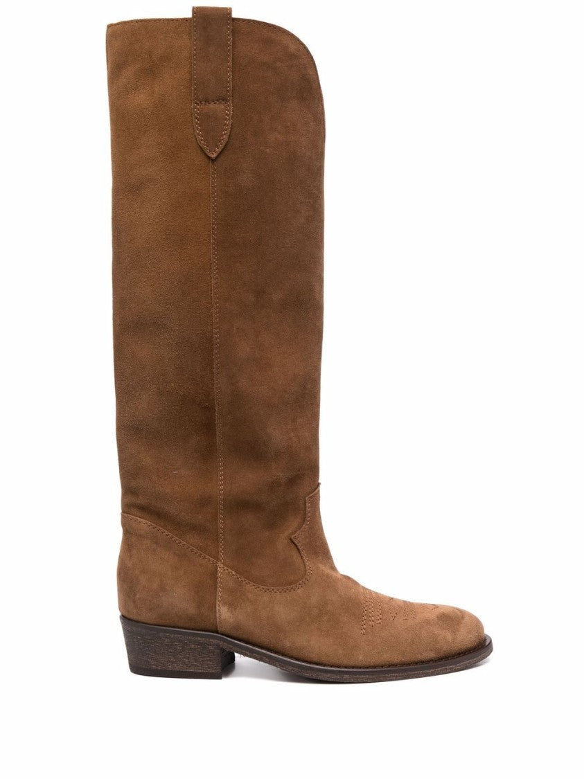 Via Roma 15 Suede Leather Tall Boots With Western-Inspired Detailing