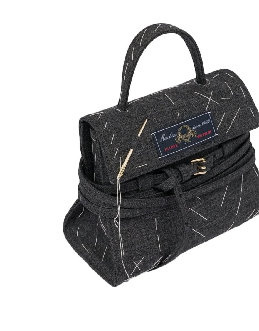 Moschino Textured Black Tote Bag With Gold-Tone Accents