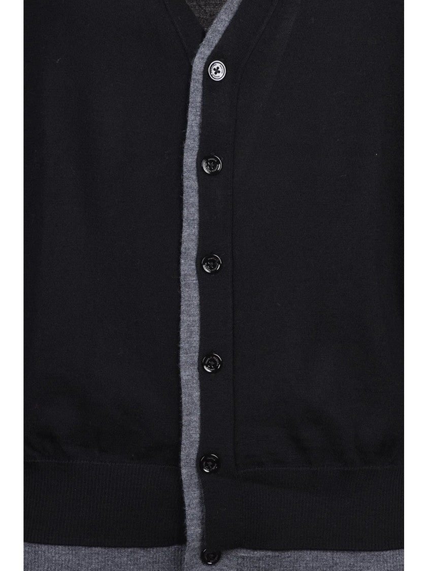 Paolo Pecora Black Virgin Wool V-Neck Cardigan