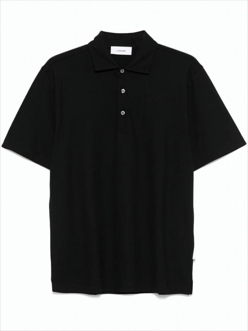 Lardini Black Polo Shirt With Traditional Collar