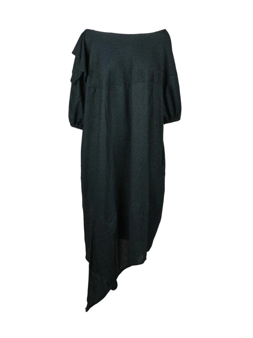 Vivienne Westwood Anglomania Balloon Lamé Midi Dress With Asymmetric Hem And Puffed Sleeves