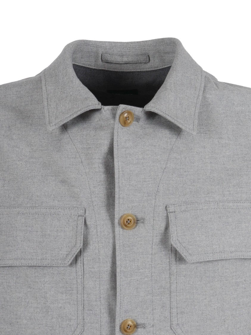 Brando-Lubiam Structured Grey Cotton Jacket With Classic Collar And Flap Pockets
