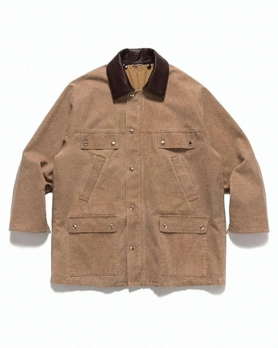Auralee Lambskin Leather-Collared Casual Jacket