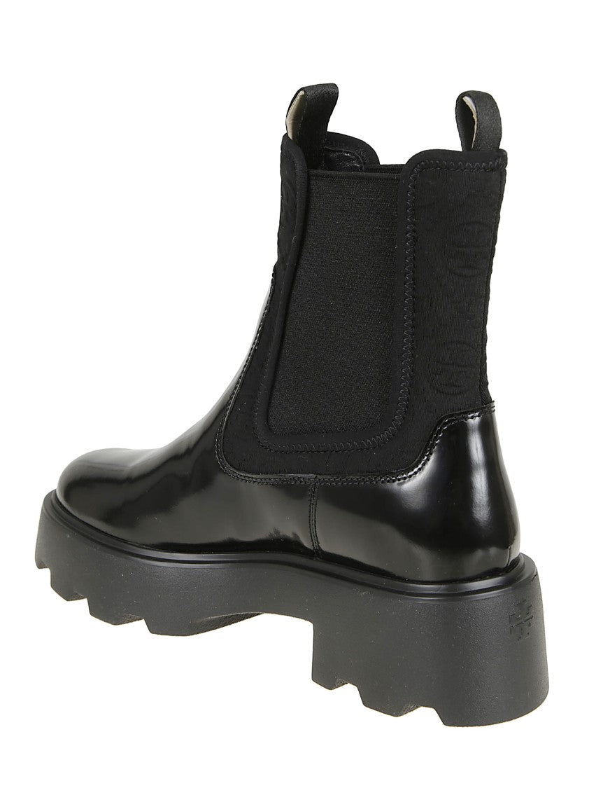 Tory Burch Polished Leather Ankle Boots With Elastic Panels