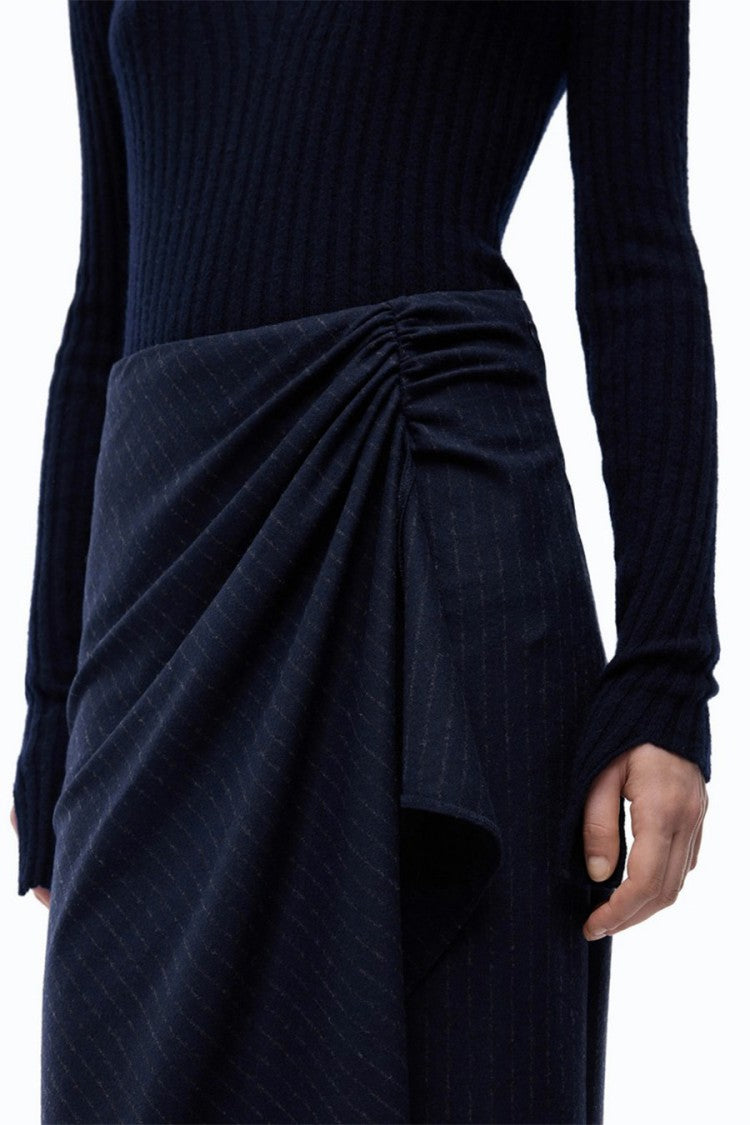 Pinko Black Polyester-Wool Blend Contrast-Skirt Sweater Dress