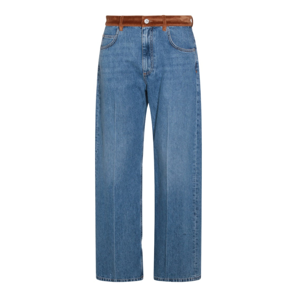Marni Straight-Leg Blue Denim Jeans With Suede Waistband