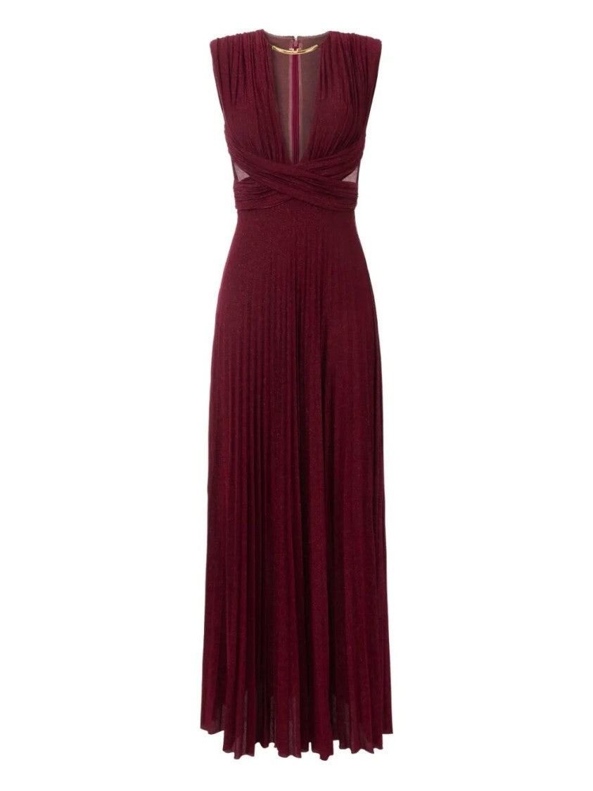 Elisabetta Franchi Burgundy Evening Dress With Deep V-Neckbodice