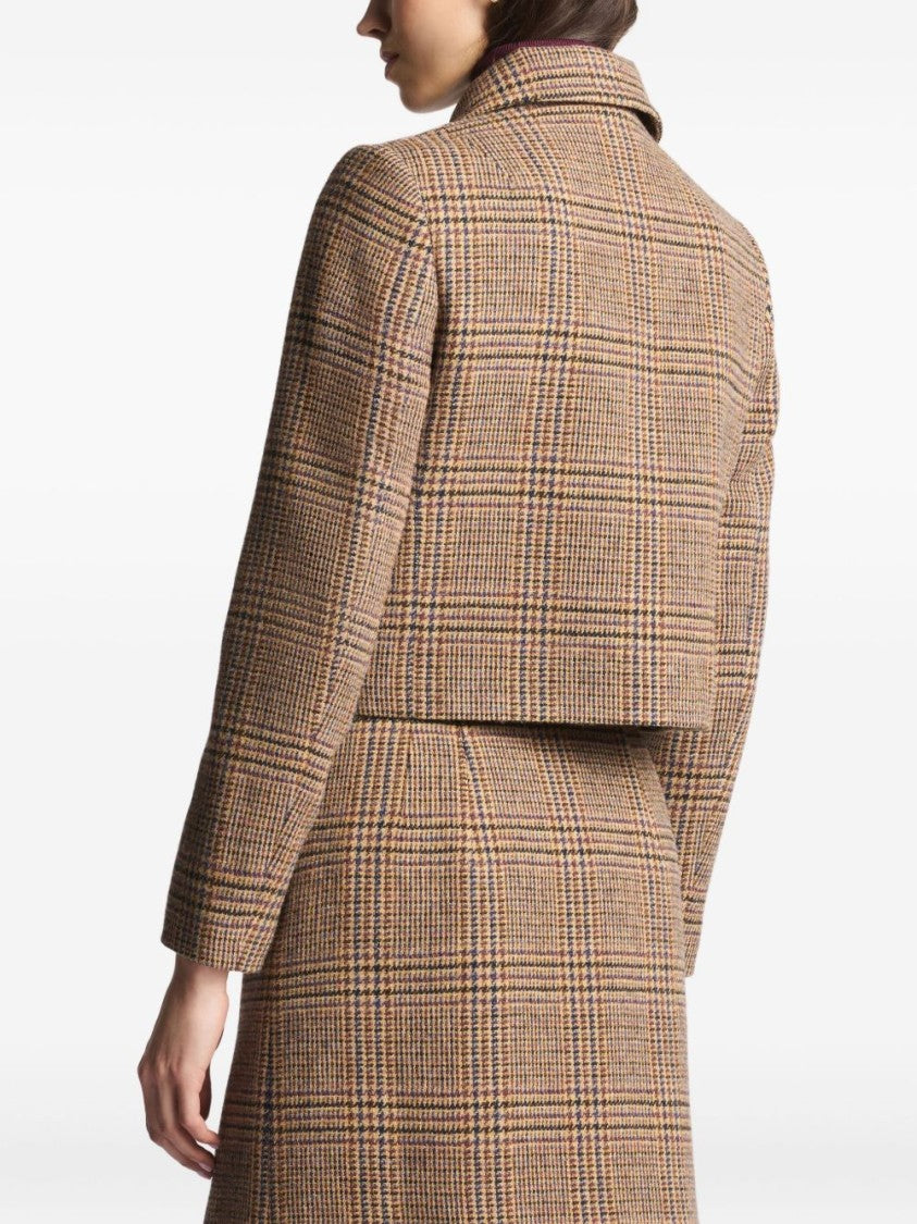 Fay Beige Cropped Jacket With Classic Checkered Pattern