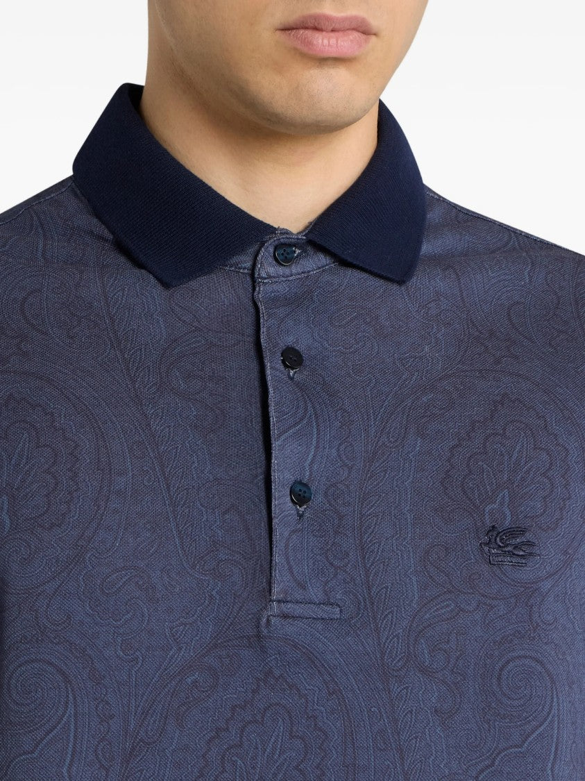 Etro Blue Roma Short-Sleeved Paisley Pattern Polo