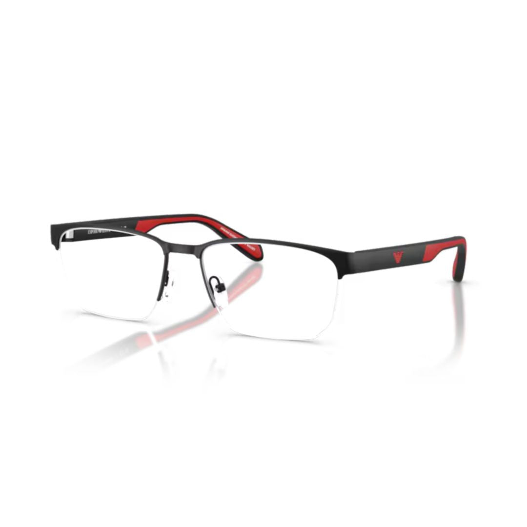 Emporio Armani 0Ea1162 Semi-Rimless Black Metal Eyeglasses With Bold Red Accents