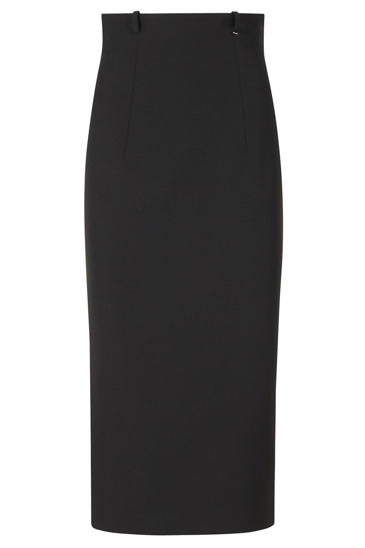 Nissa Black Belt Loops Back Slit Pockets Polyester Midi Skirt