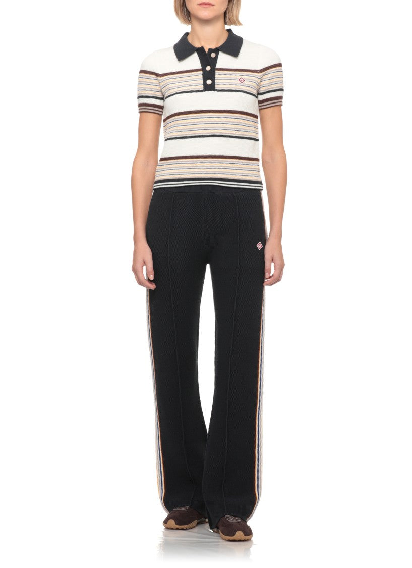 Casablanca White Cafe Stripe Printed Polo Shirt
