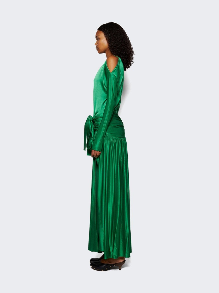 Rabanne Gathered Satin Gown Emerald