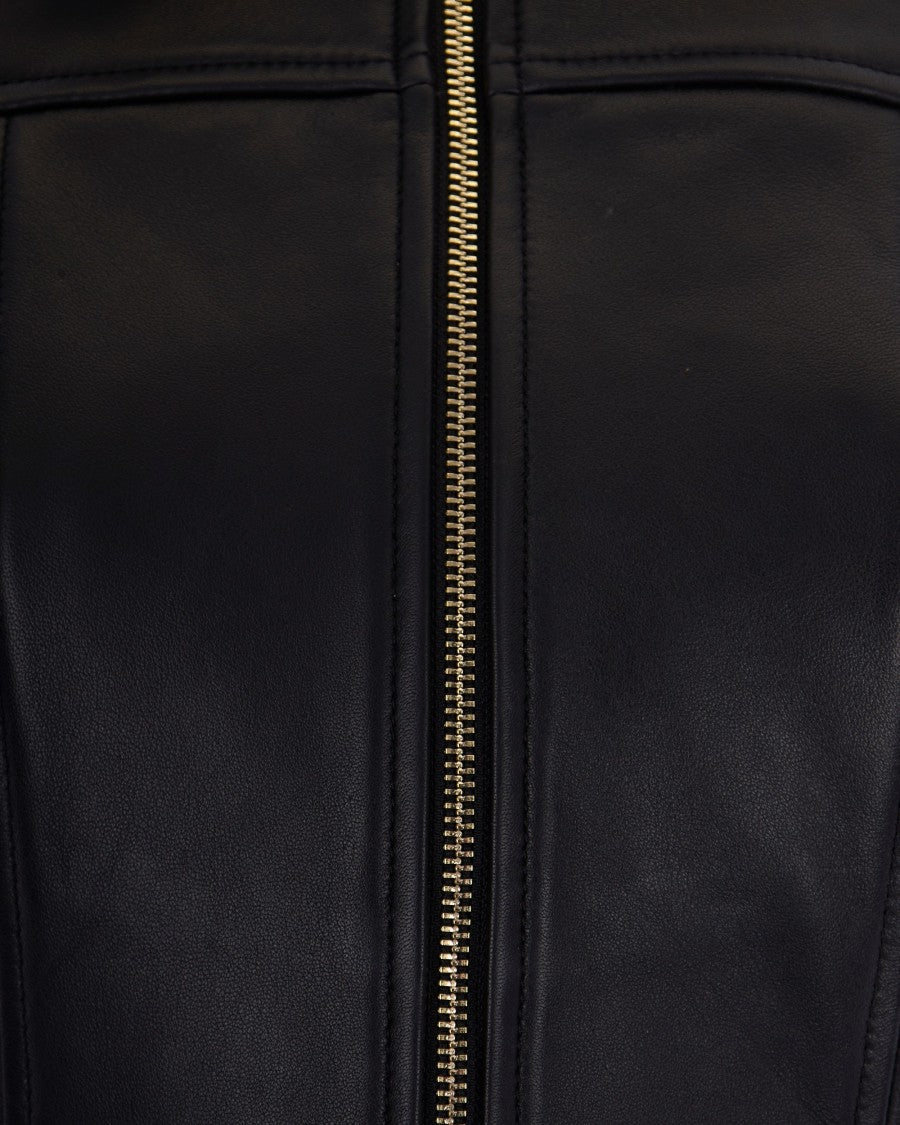 Liu Jo Slim-Fit Genuine Lamb Leather Jacket With Classic Collar And Zipper Closure
