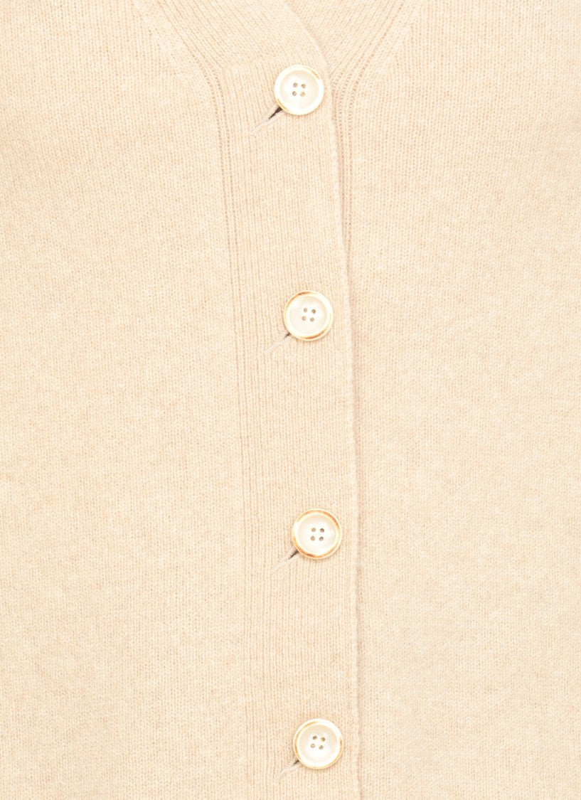 Uma Wang Beige Cashmere Cardigan With V-Neck And Ribbed Trims