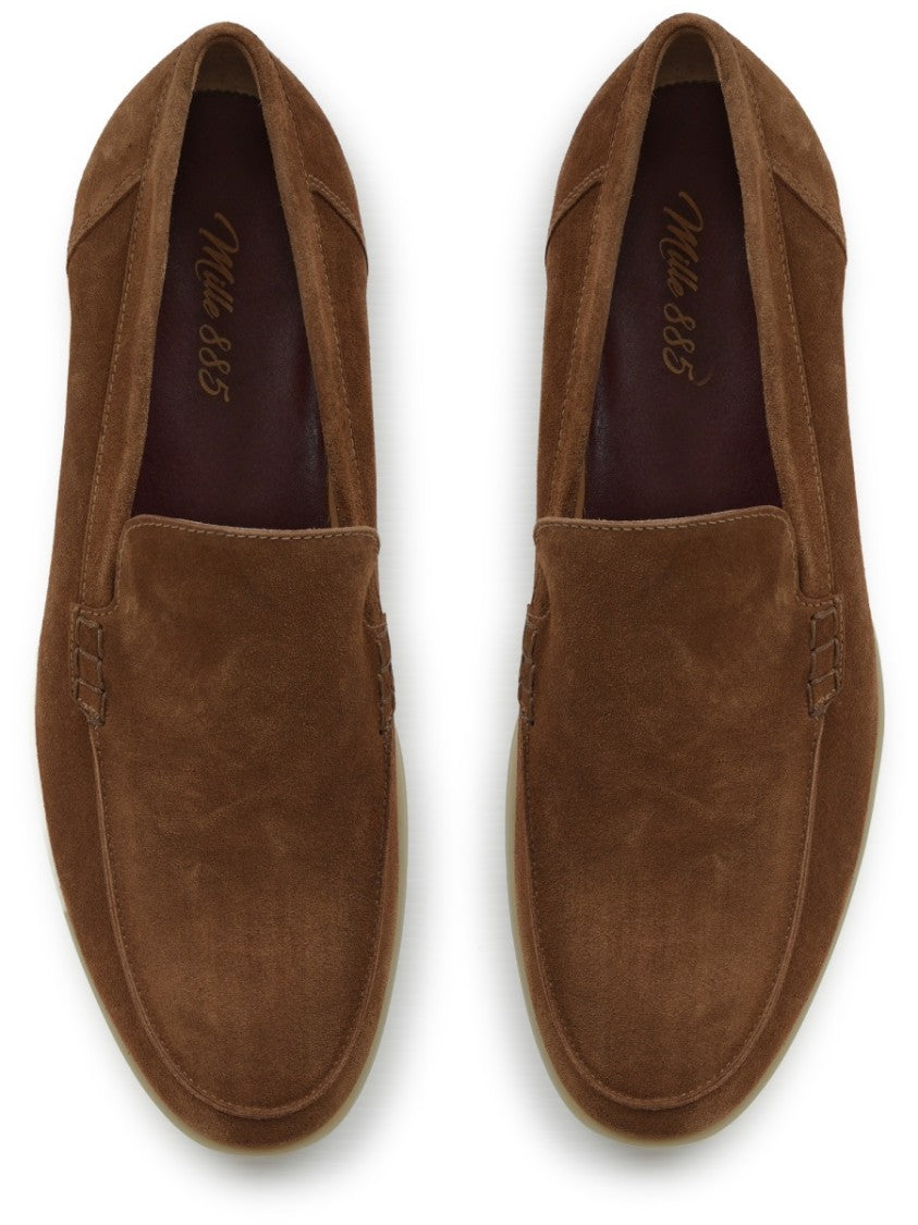Mille885 Brown Rounded Toe Suede Calfskin Loafers