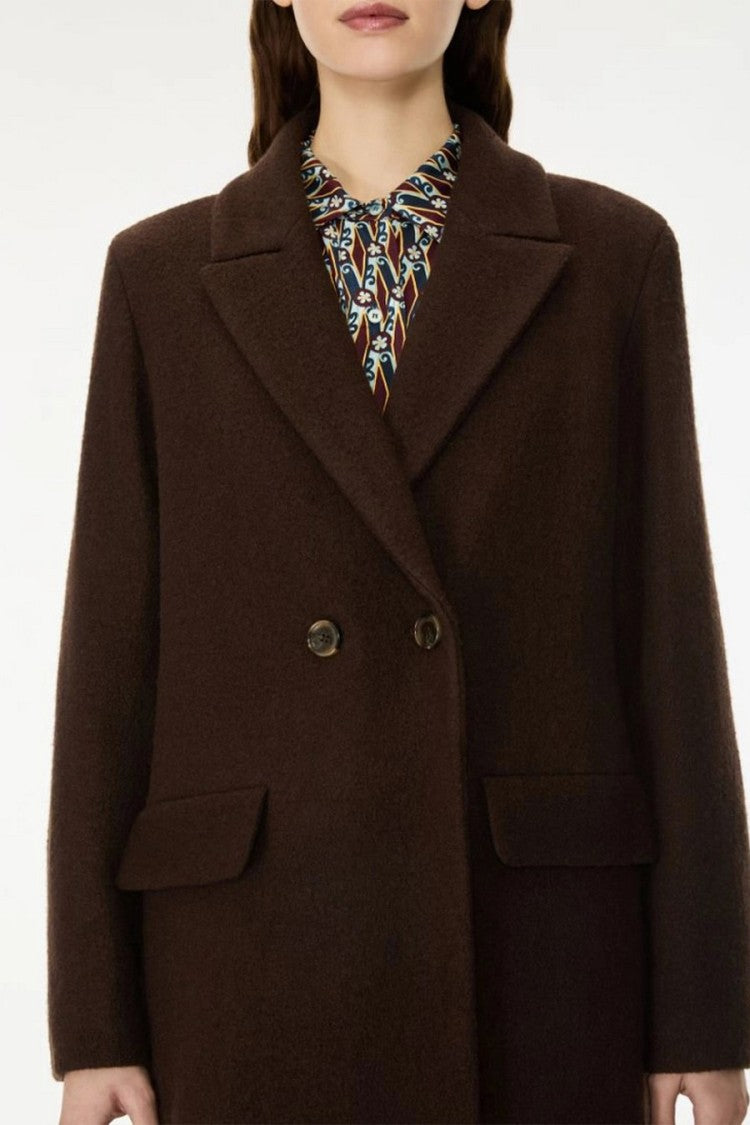 I Blues Dark Brown Double-Breasted Long Coat