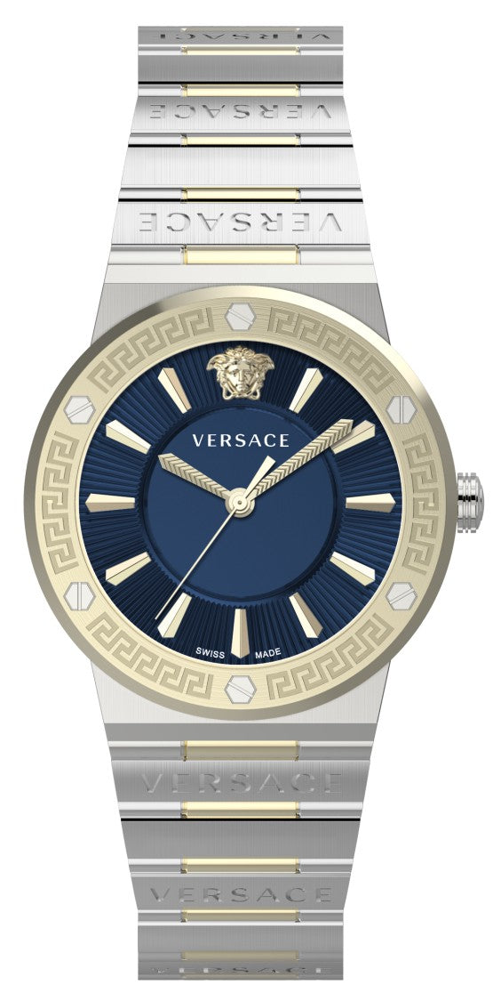 Versace Greca Logo Quartz Watch With Blue Dial And Medusa Emblem