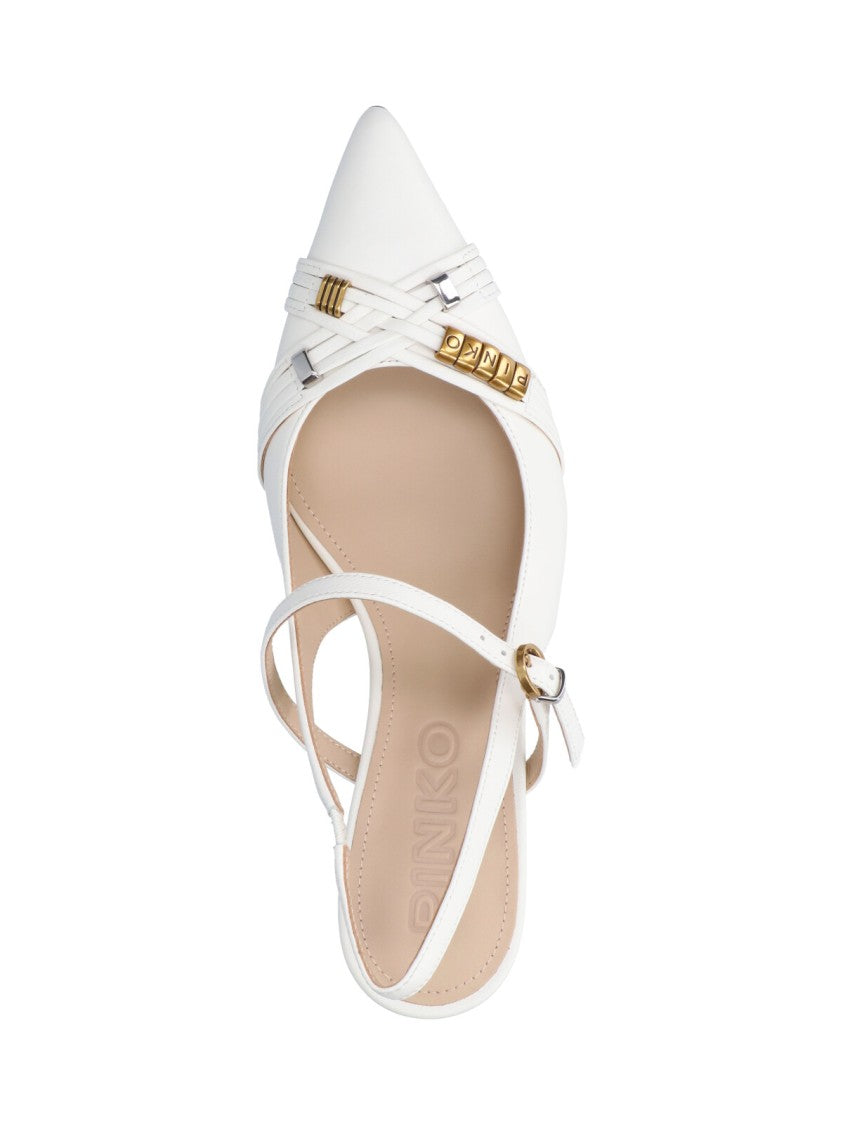 Pinko White Gloria 18 Leather Slingback Pumps