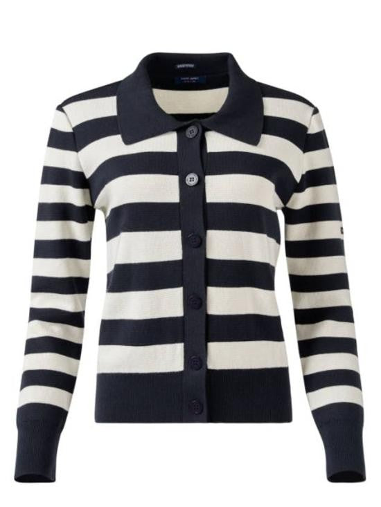 Saint James Classic Button-Down Cardigan With Striped Pattern And Pointed Collar