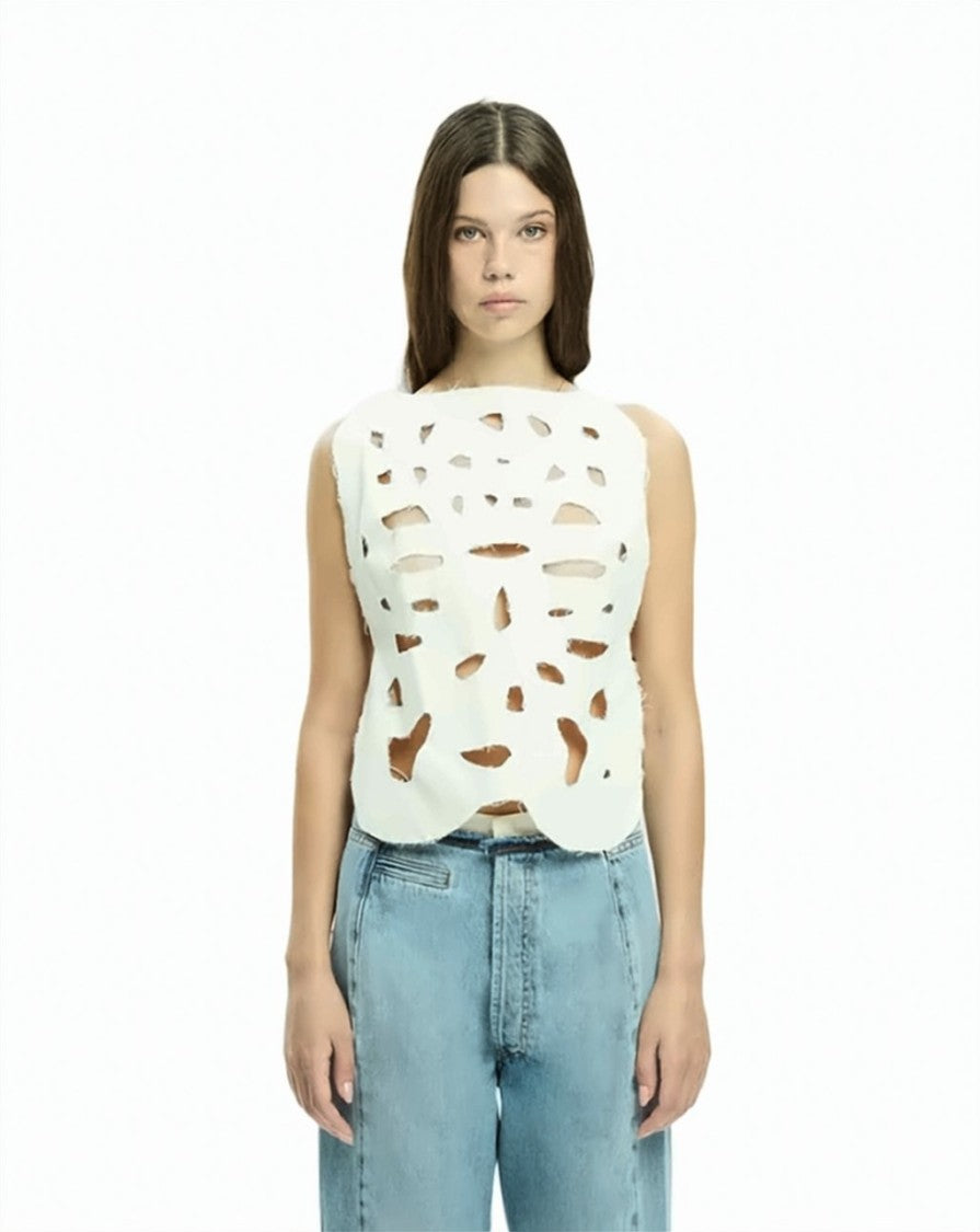 Mlo Structured Cut-Out Sleeveless Flared Top
