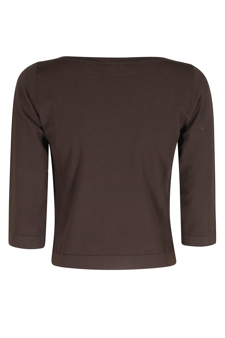 Roberto Collina Brown Boat-Neck Three-Quarter Sleeve Viscose Sweater