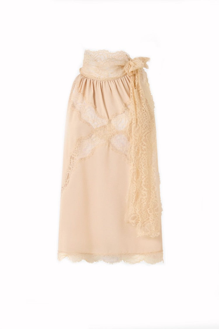 Pinko Pink Mandarancio Lace Trim Tie Waist Acetate-Silk Tank Top