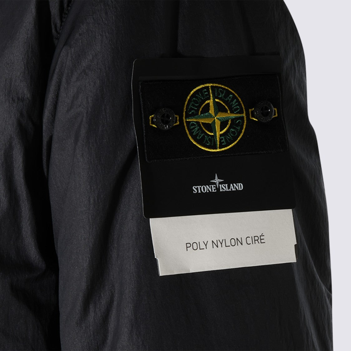 Stone Island Matte Black Poly Nylon Coat With Hood
