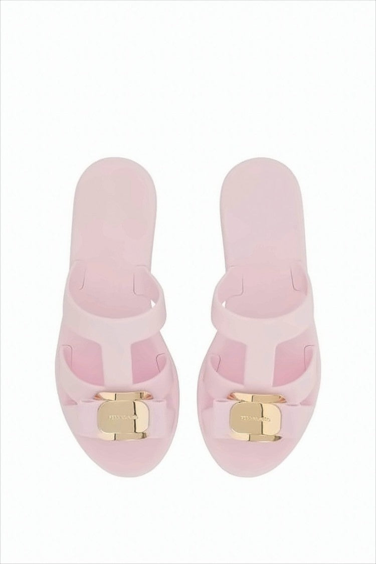 Salvatore Ferragamo Cut-Out Design Soft Pink Rubber Mules