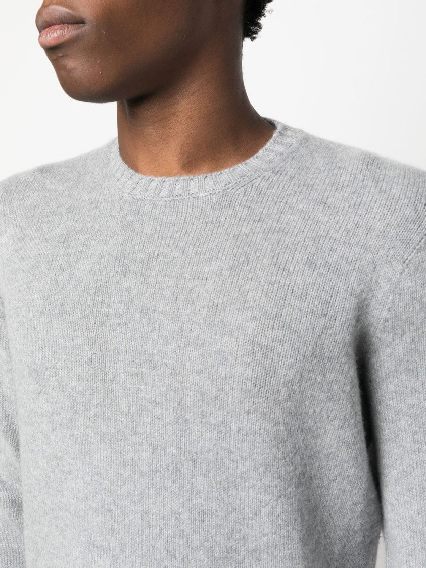 Drumohr Light Grey Ribbed Hem Crew Neck Wool Sweater