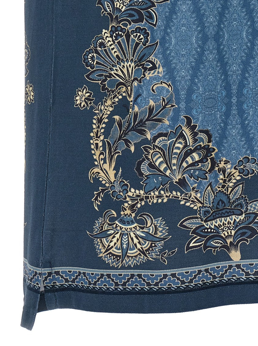 Etro Maxi Flower Print Piqué Cotton Polo Shirt