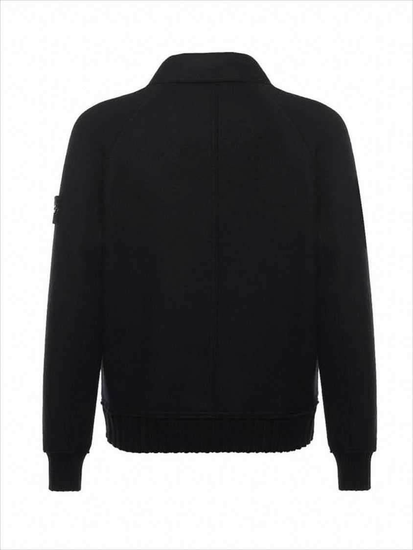 Stone Island Sophisticated Black Wool Jacket With Front Zipper