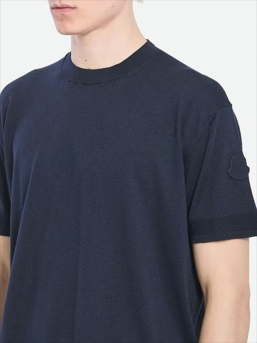 Moncler Short-Sleeve Relaxed Fit Sweater With Crew Neckline And Ribbed Trims