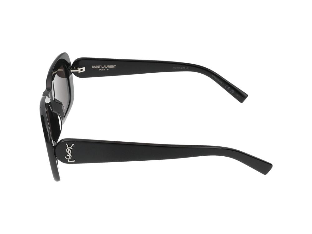 Saint Laurent Black Metallic Logo Oversized Square Sunglasses