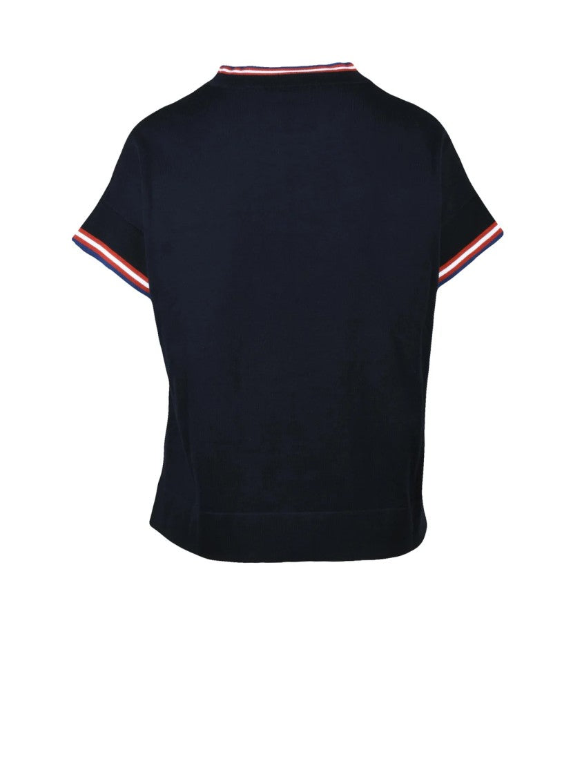 Alpha Studio Midnight Blue Cotton Crew Neck Knit Top