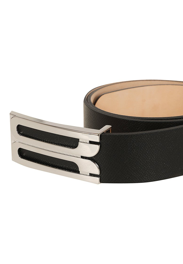 Victoria Beckham Grained Black Leather Belt With Silver-Tone Logo Buckle