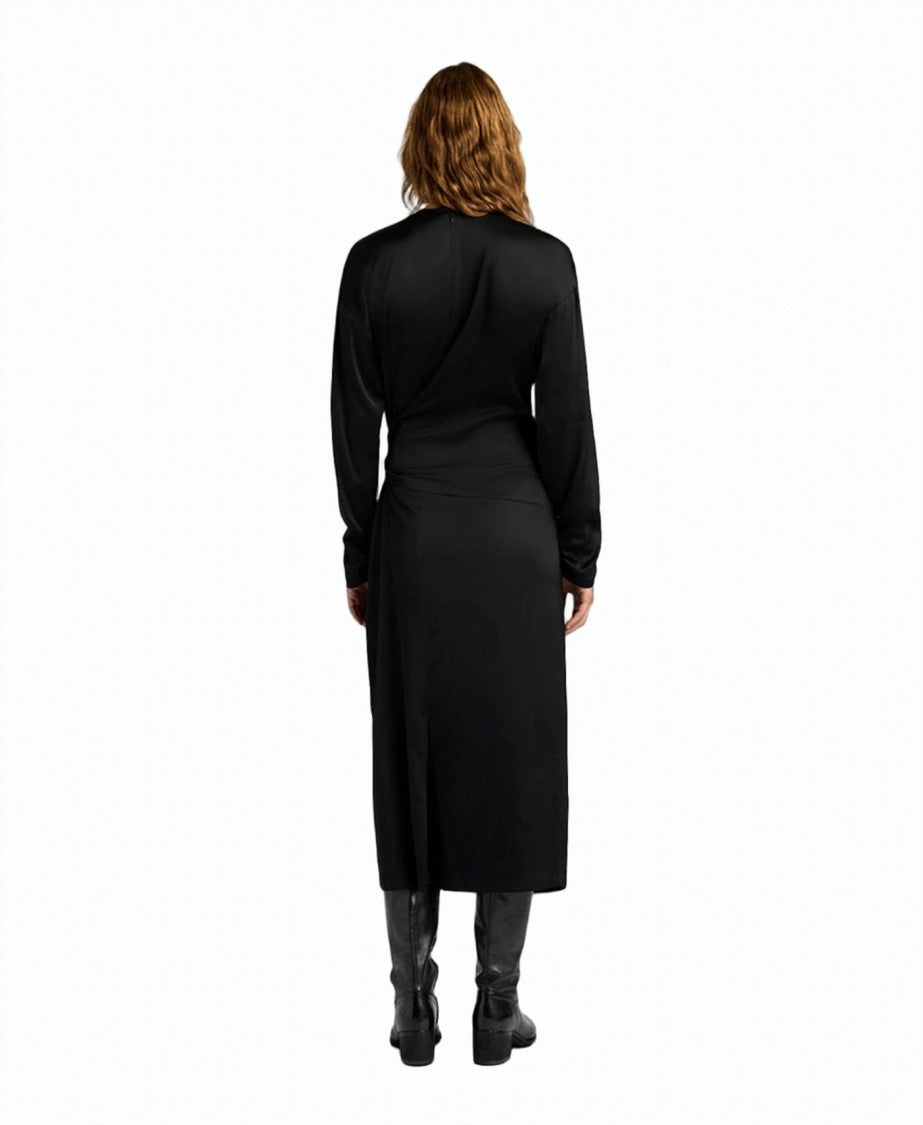 Momonì Draped Viscose Satin Glove-Sleeve Midi Dress