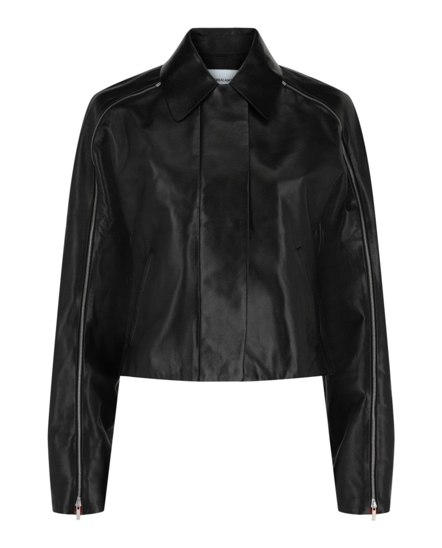 Ferragamo Zip-Detail Cropped Leather Jacket