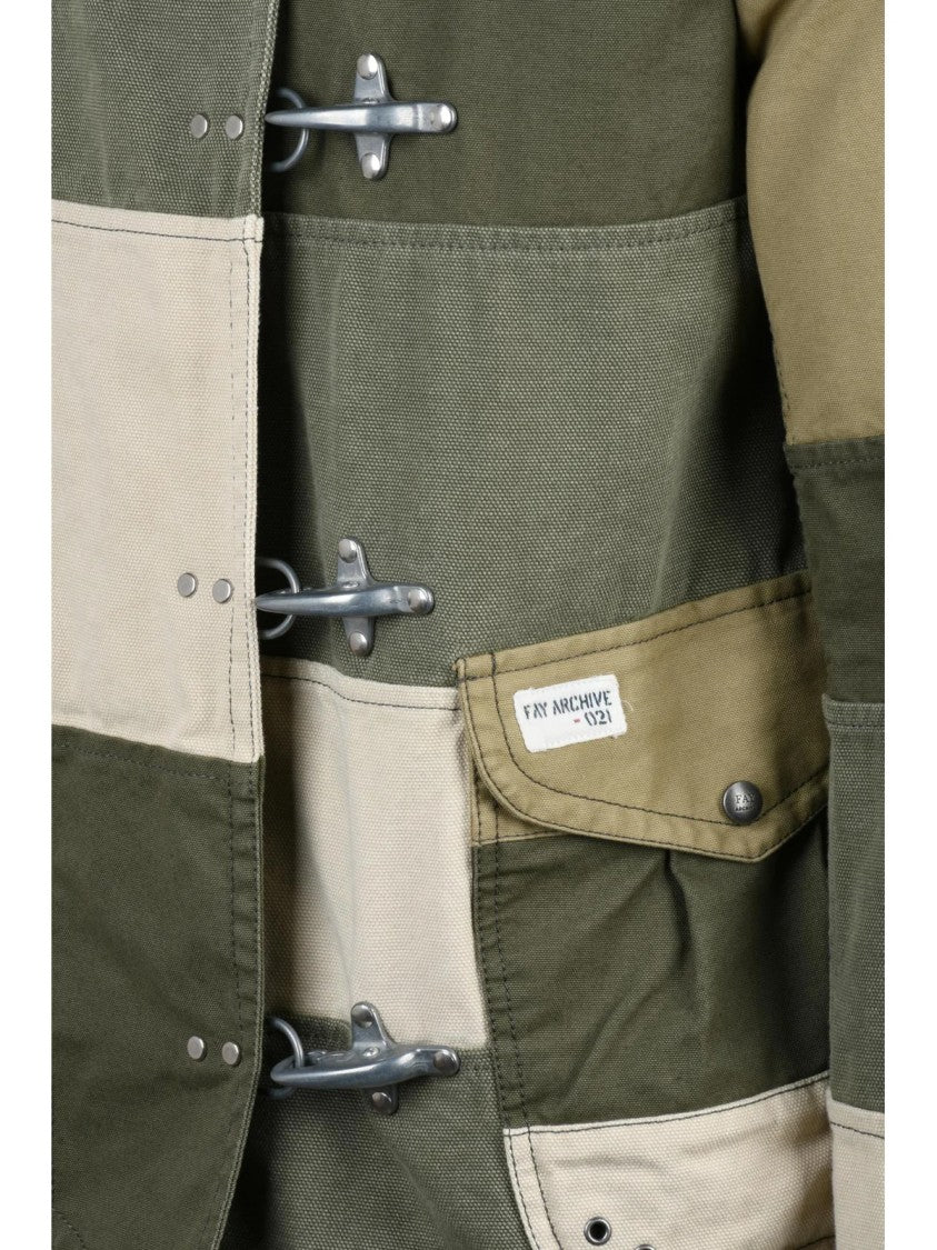 Fay Archive Green Patchwork Cotton Toggle Coat
