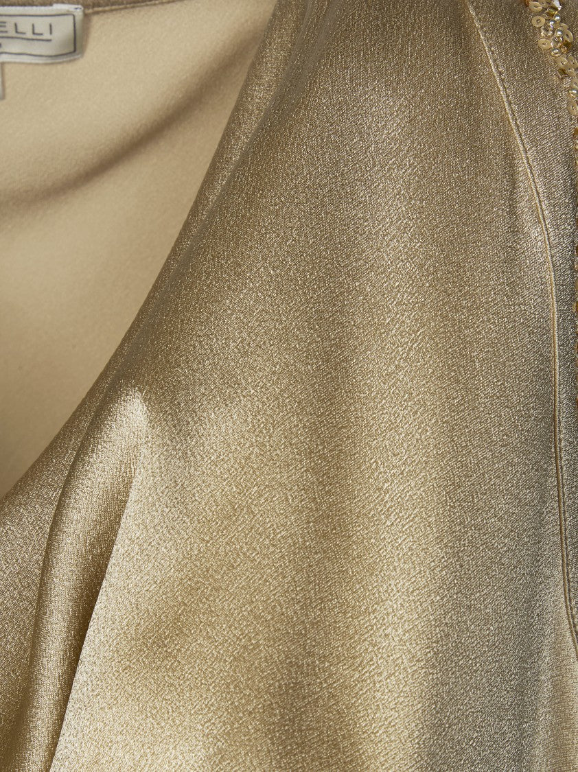 Antonelli Firenze Asymmetrical Cowl Neck Sequin Top