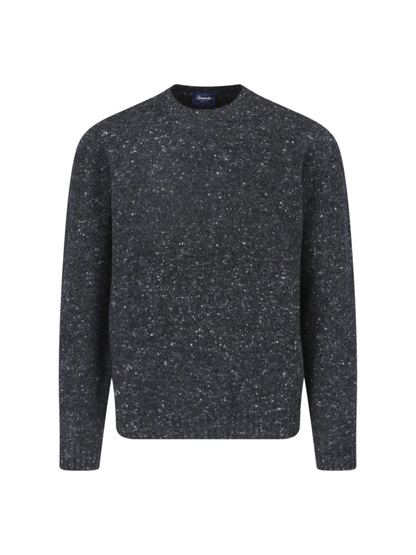 Drumohr Gray Ribbed Crewneck Wool-Cashmere Sweater