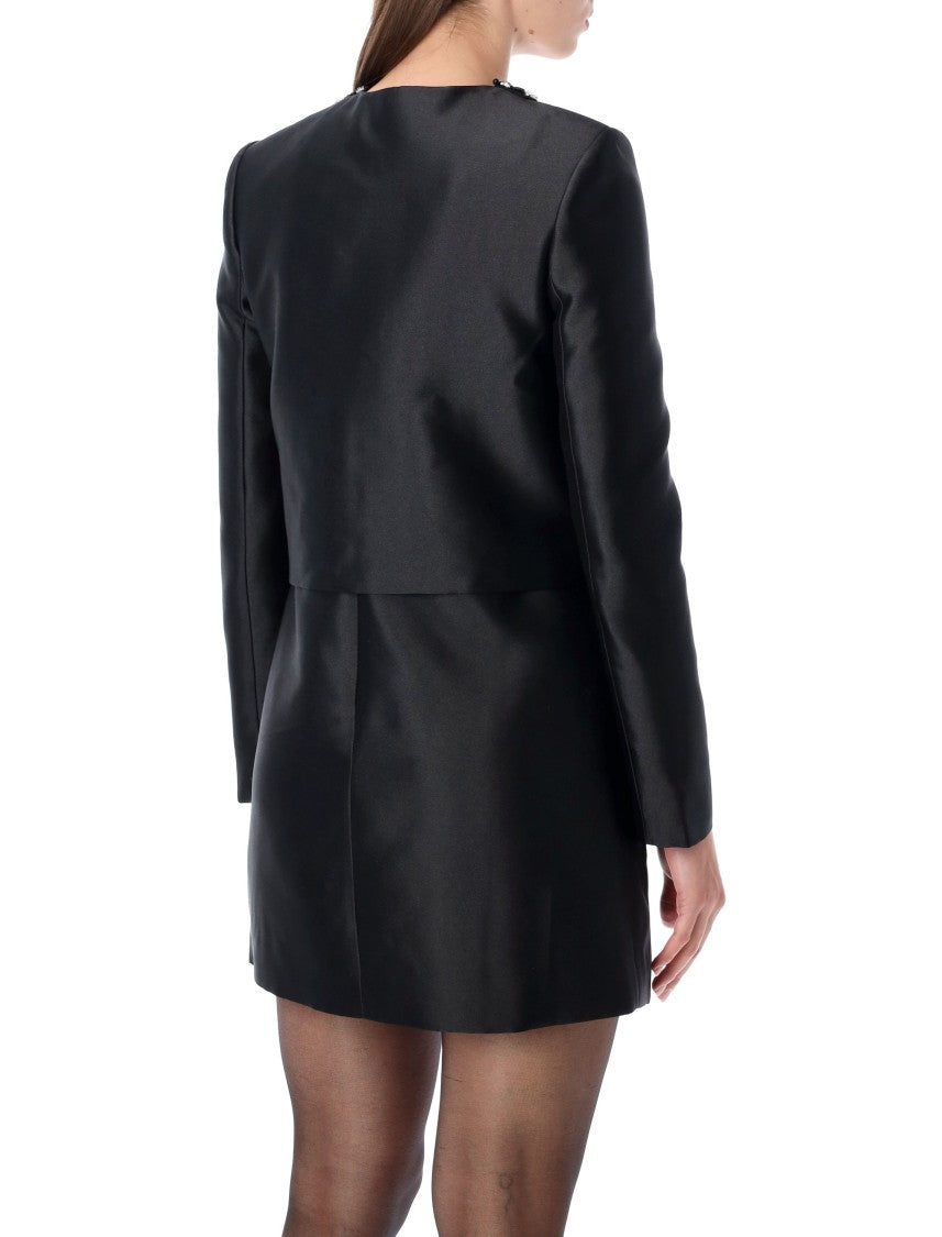 Self-Portrait Black Taffeta Embellished Trim Jacket