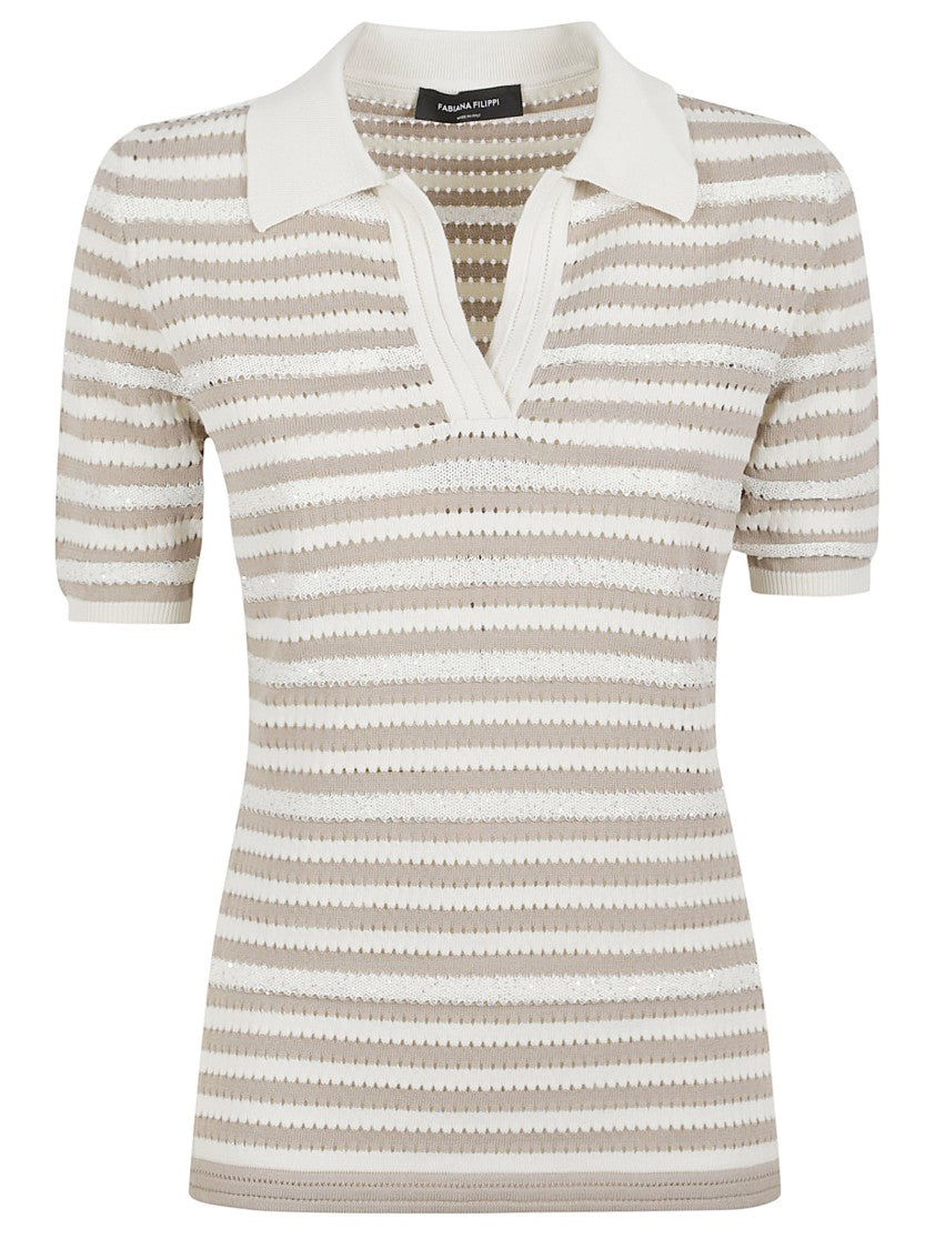 Fabiana Filippi Short-Sleeve Knit Top With V-Neckline