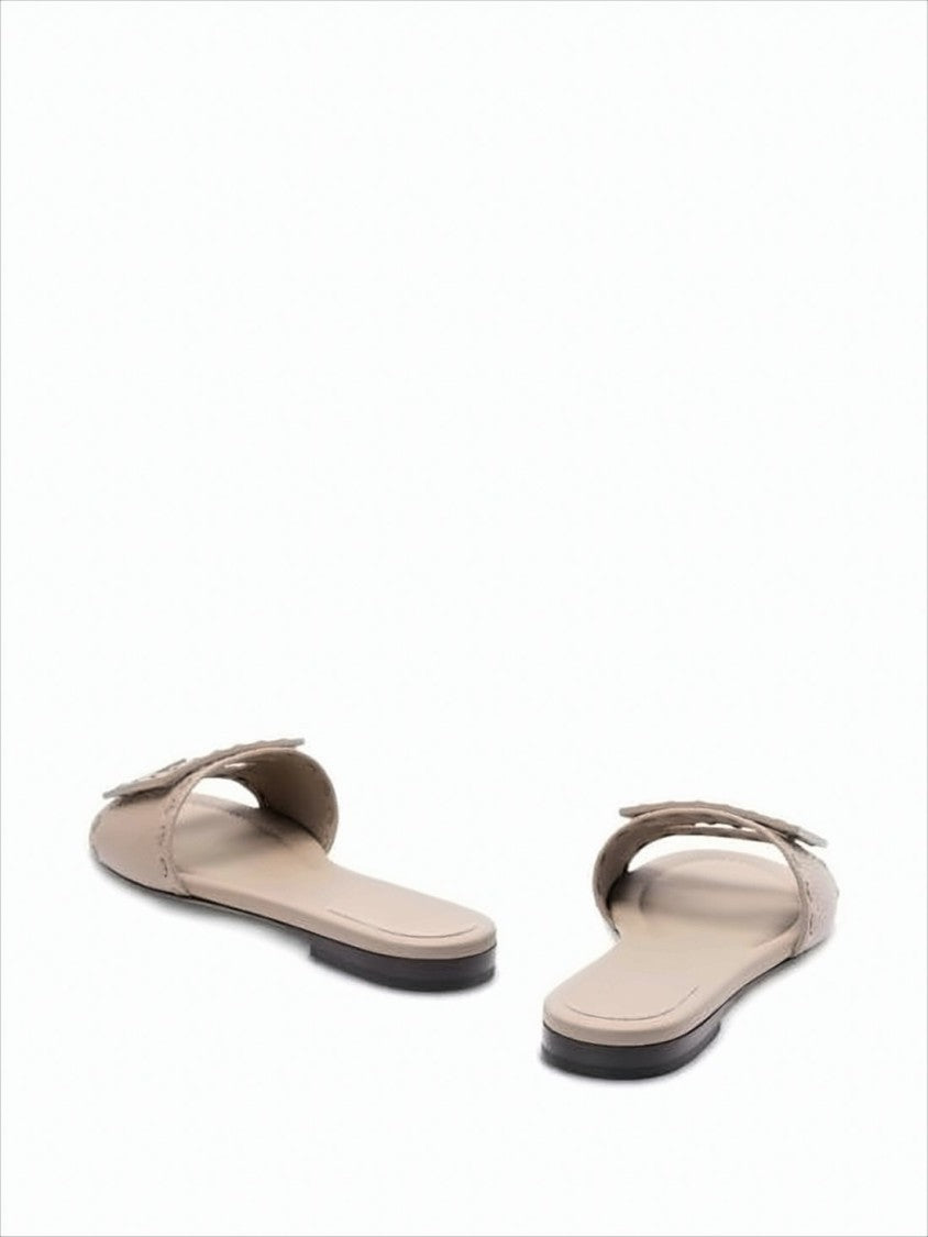 Fendi Geometric Buckle Slide Sandals In Textured Calf Leather