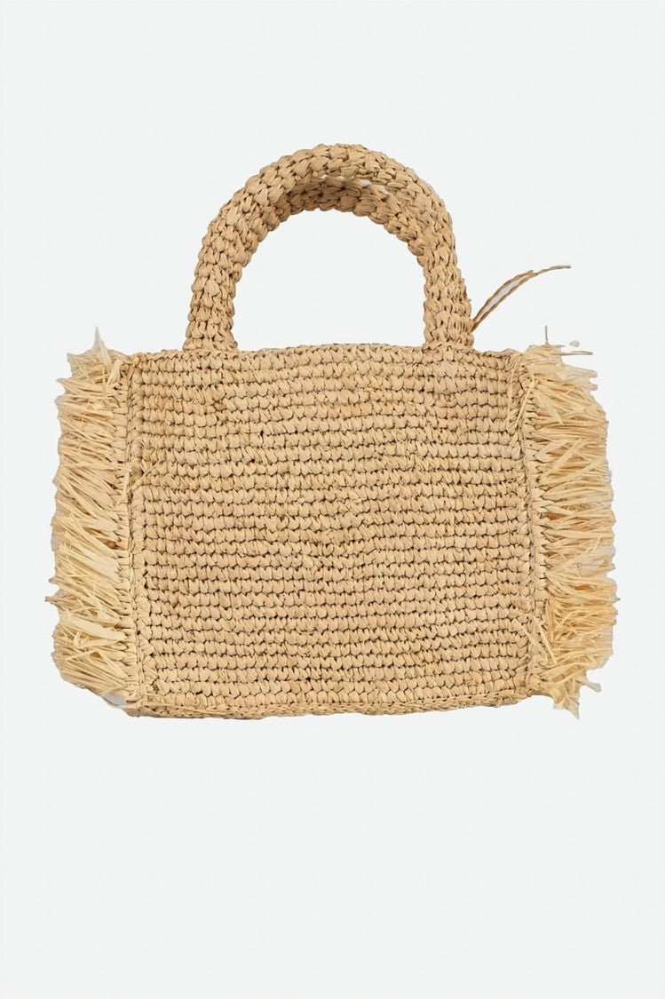 Mc2 Saint Barth Rectangular Woven Handbag With Decorative Tassel