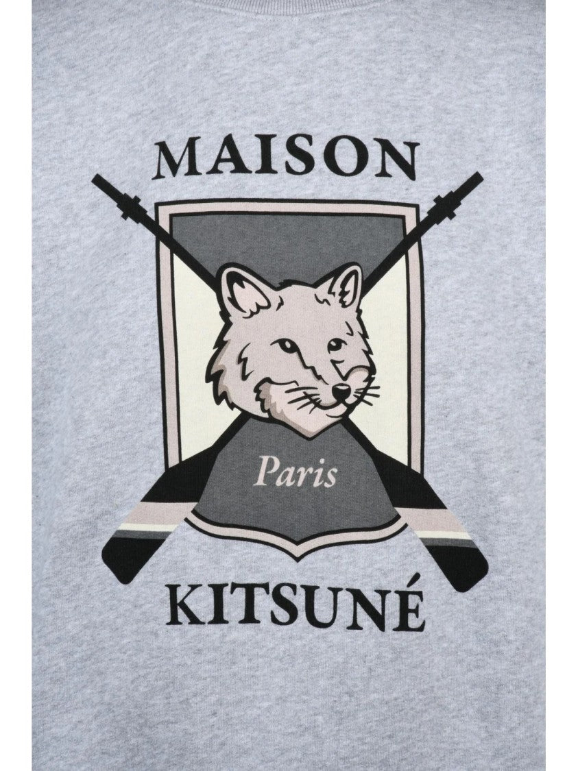 Maison Kitsuné Graphic Print Grey Crewneck Sweatshirt With Relaxed Fit