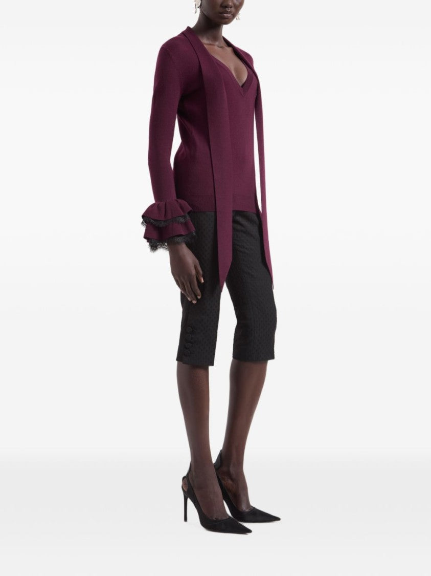 Nina Ricci Silk & Nylon Sweater With Ruffled Cuffs And Scarf Detail