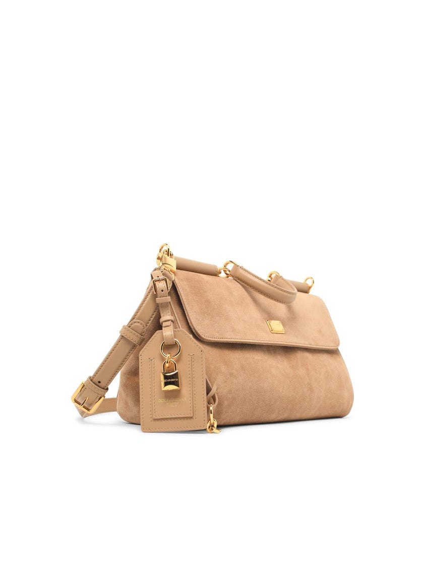 Dolce & Gabbana Beige My Sicily Suede Shoulder Bag