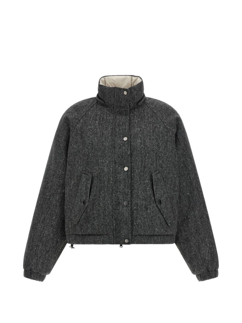 Brunello Cucinelli Dark Grey Cropped Boxy Textured Jacket
